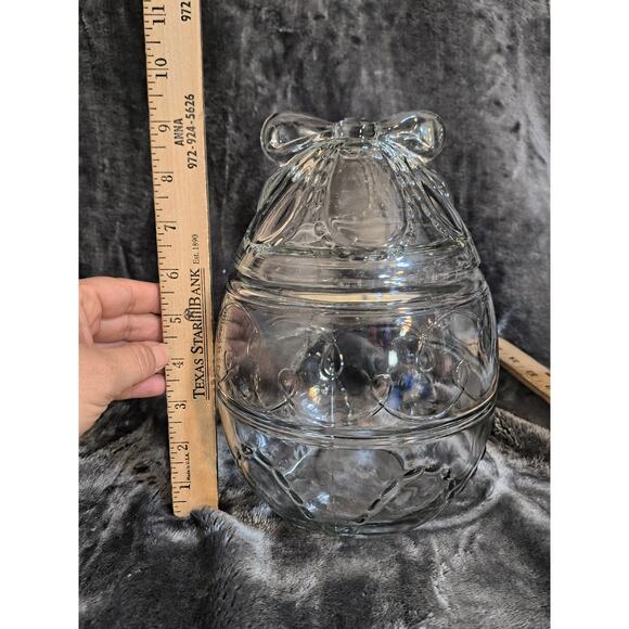 Anchor Hocking Easter Egg Shaped Glass Cookie Jar Easter Candy Jar Spring Decor - Picture 1 of 4